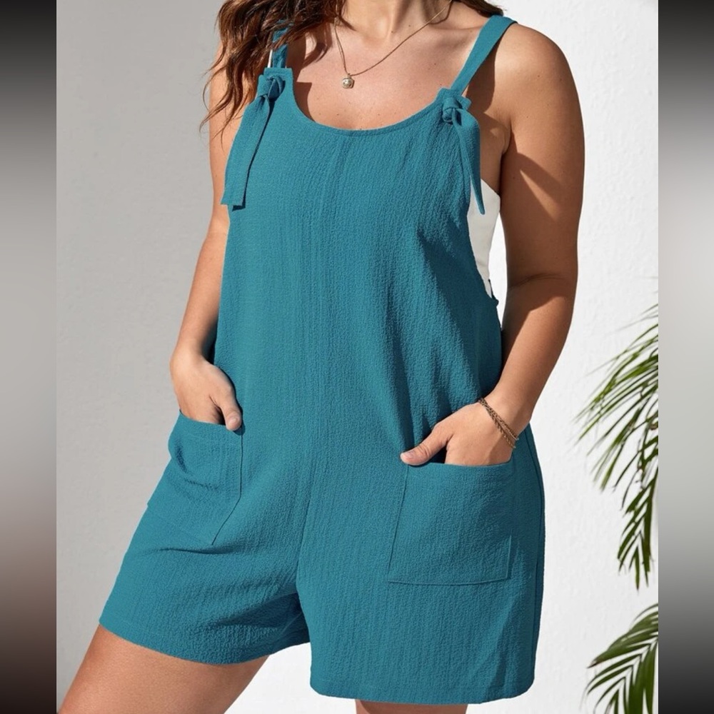 SHEIN Plus Size 3x Blue Tie Overall Romper